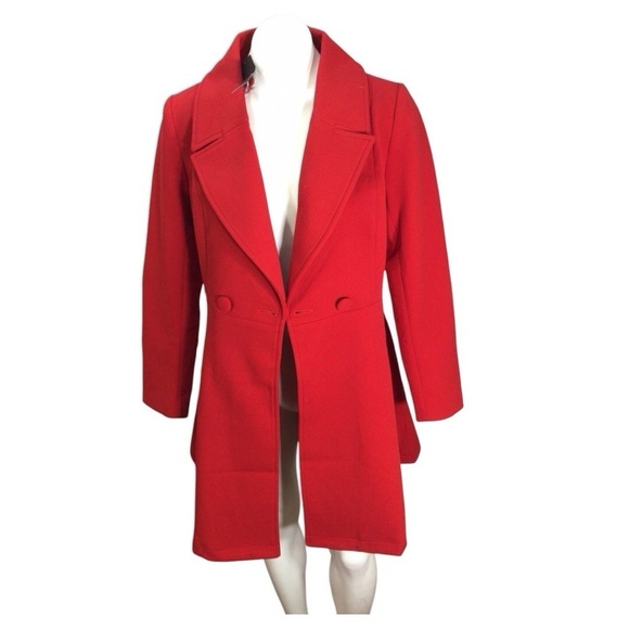 Allegra K Peacoat Red Single Button Front Slant Pocket Overcoat Size Small - Picture 1 of 4